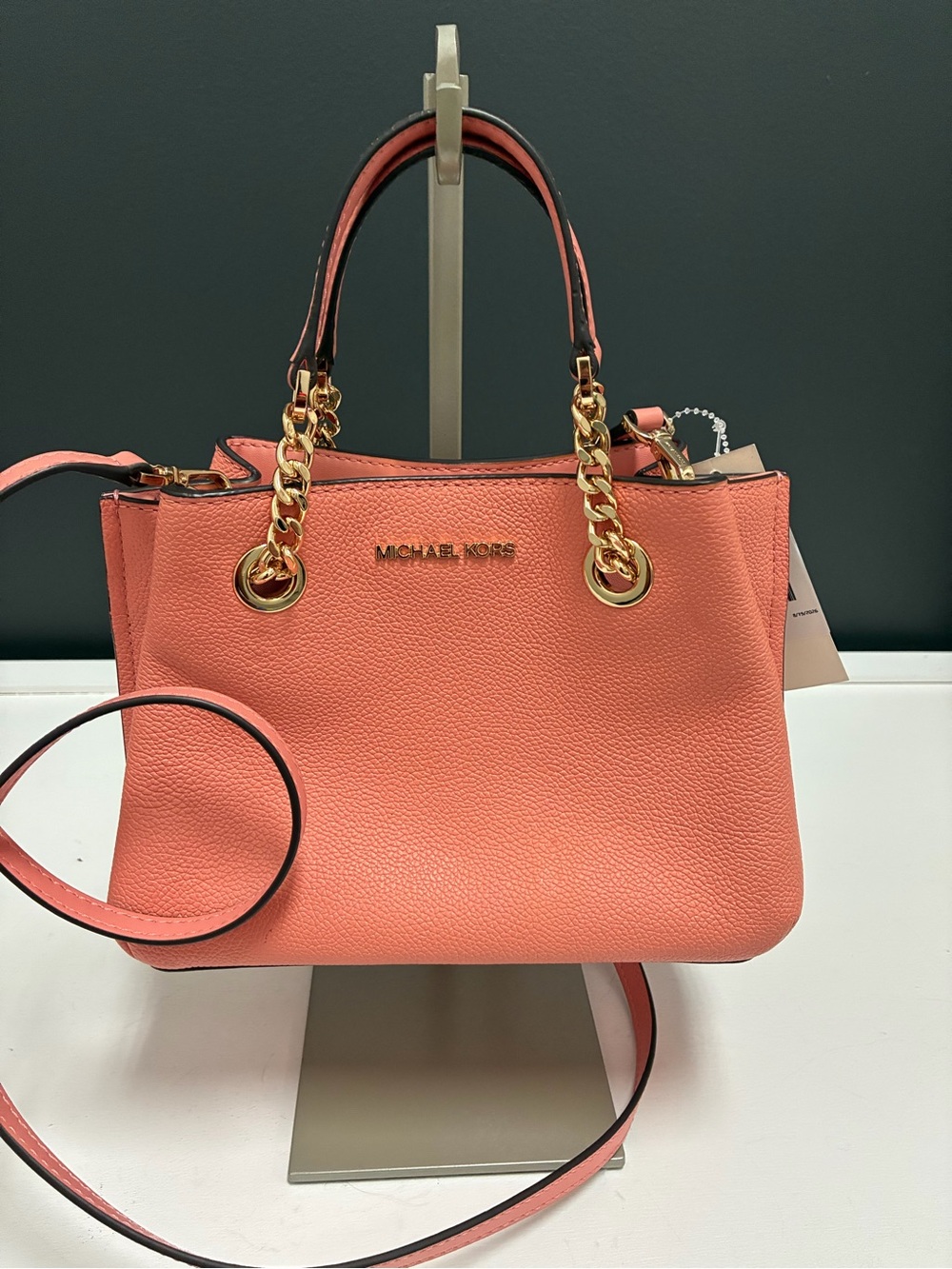 Michael Kors Coral-Peach Leather Chain-Handle Shoulder Bag